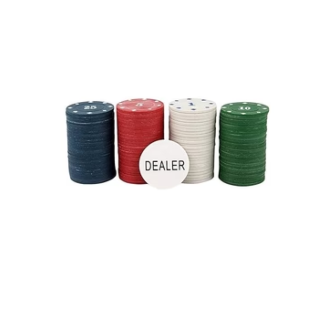 Rainbow Toys Casino Style 100 Pcs Poker Chips Set in a Tin Case with 1 Dealer Button