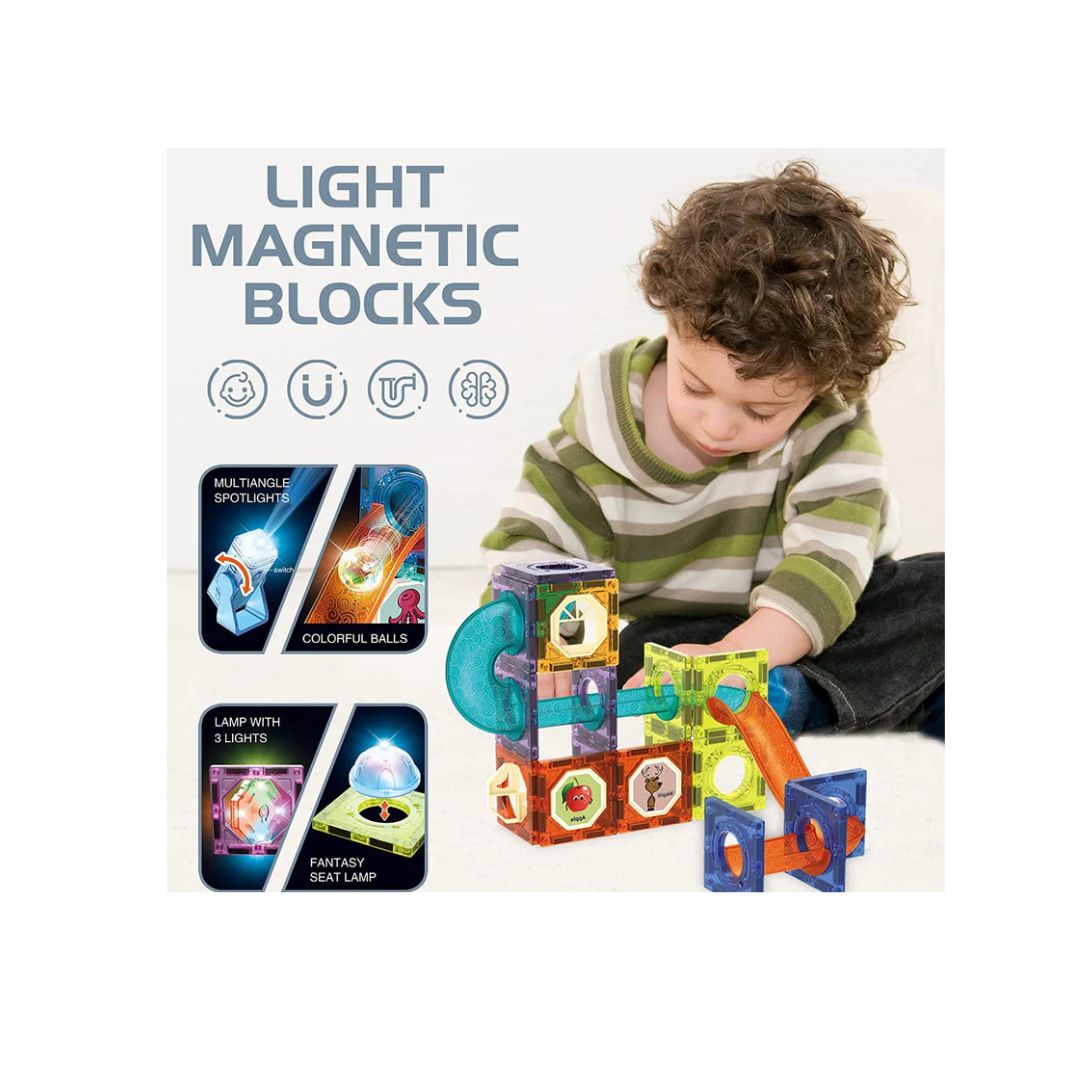 Rainbow Toys Magnetic Light Marble Run Blocks & Race Track for Kids 49Pcs