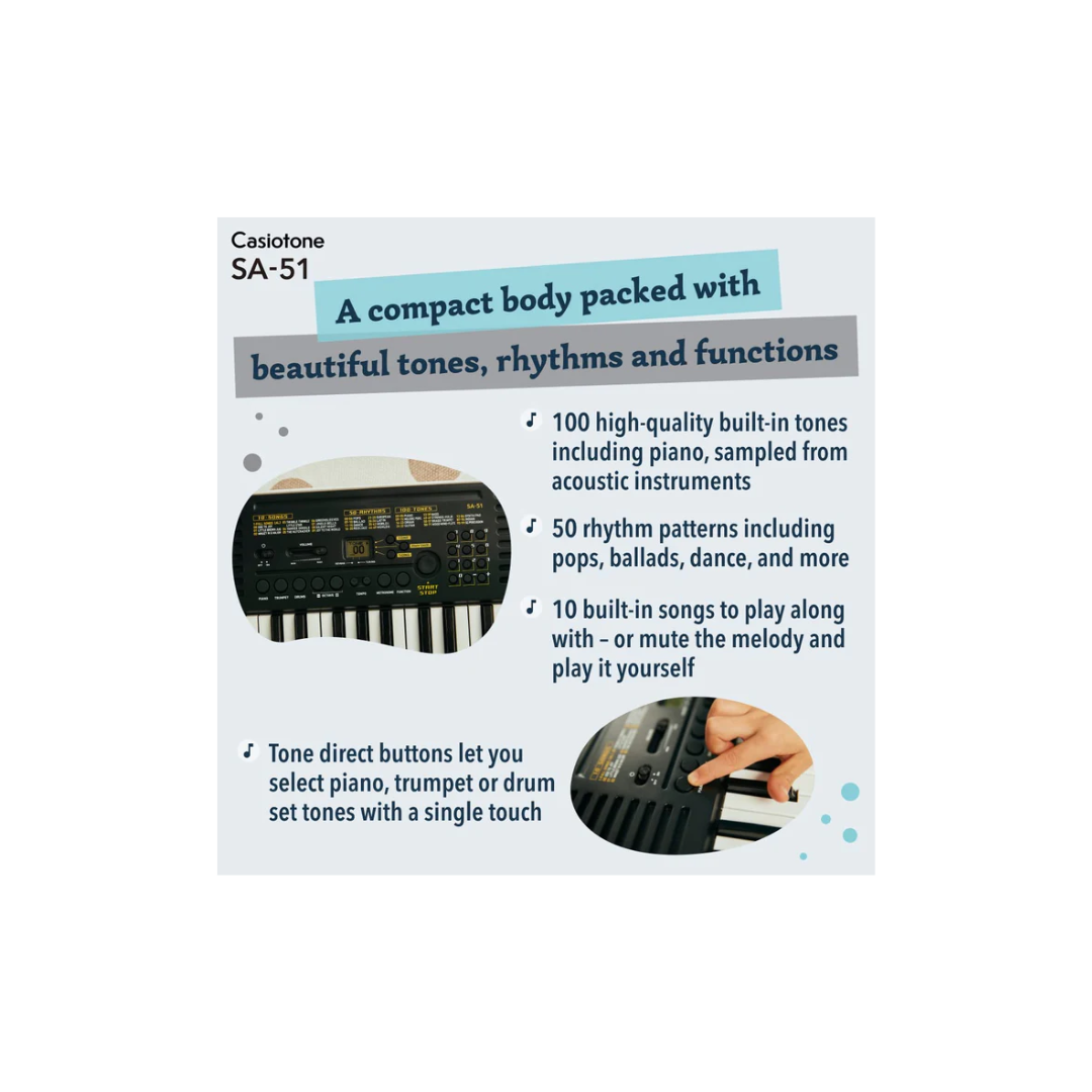 Casiotone Mini Keyboard SA-51 Piano Black With Adapter