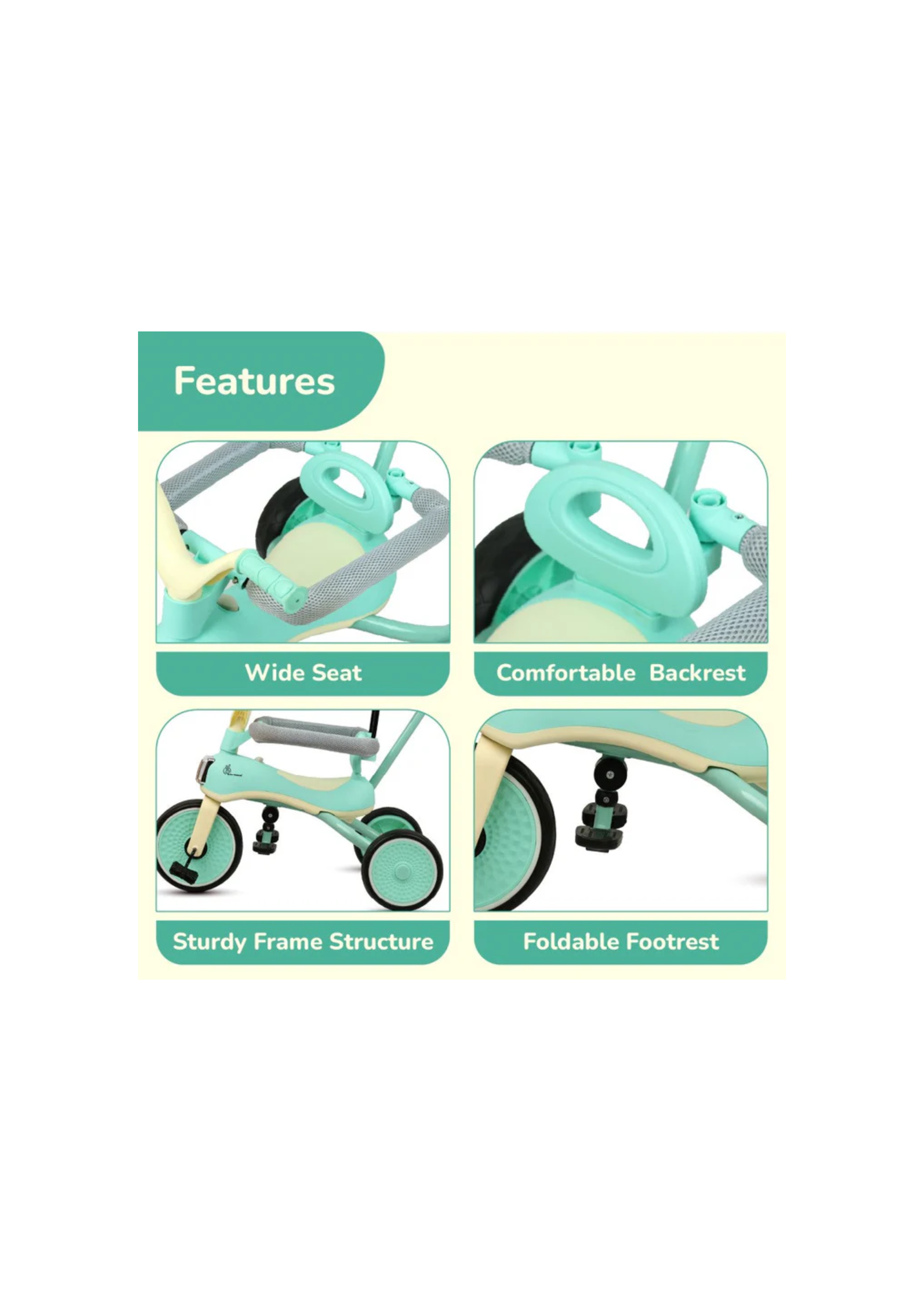 Tiny Toes Karizma - Luxury 3-in-1 Smart Tricycle with Music & Canopy Green Cream