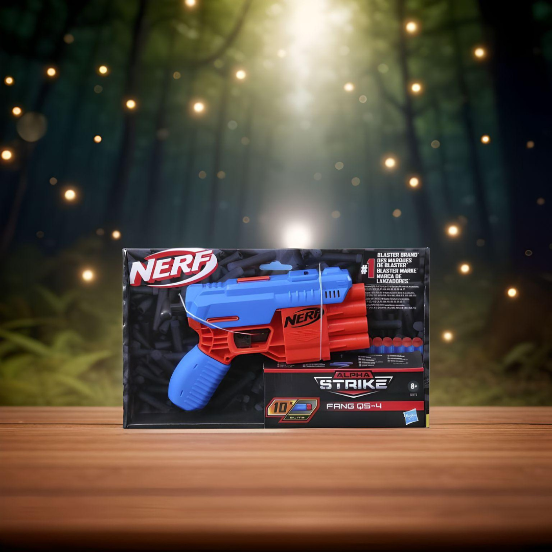 Hasbro Nerf Alpha Strike Fang QS-4 Blaster, 4-Dart Blasting Fire 4 Darts in a Row, 10 Official Nerf Elite Darts