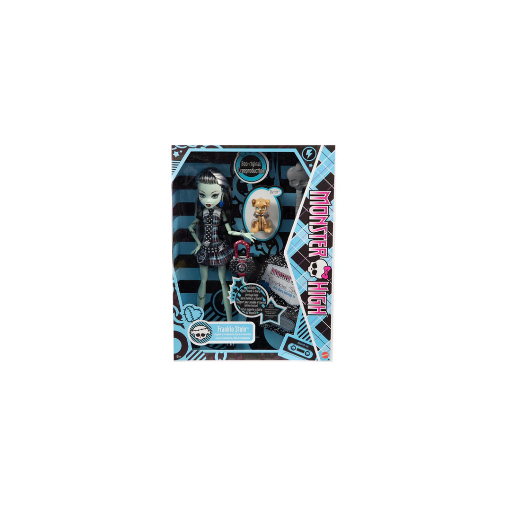 Mattel Monster High 10.5 inch Frankie Stein Reproduction Doll Wearing Original Fashion & Shoes, with Pet, Doll Stand & Accessories Gift