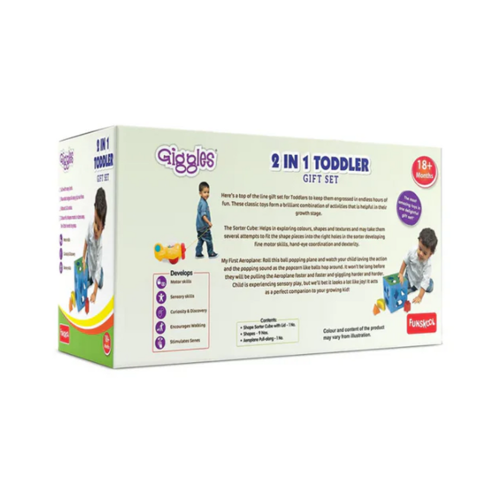 Funskool Giggles 2In1 Toddle Shape Sorting Cube And Aeroplane Pull Along Toy