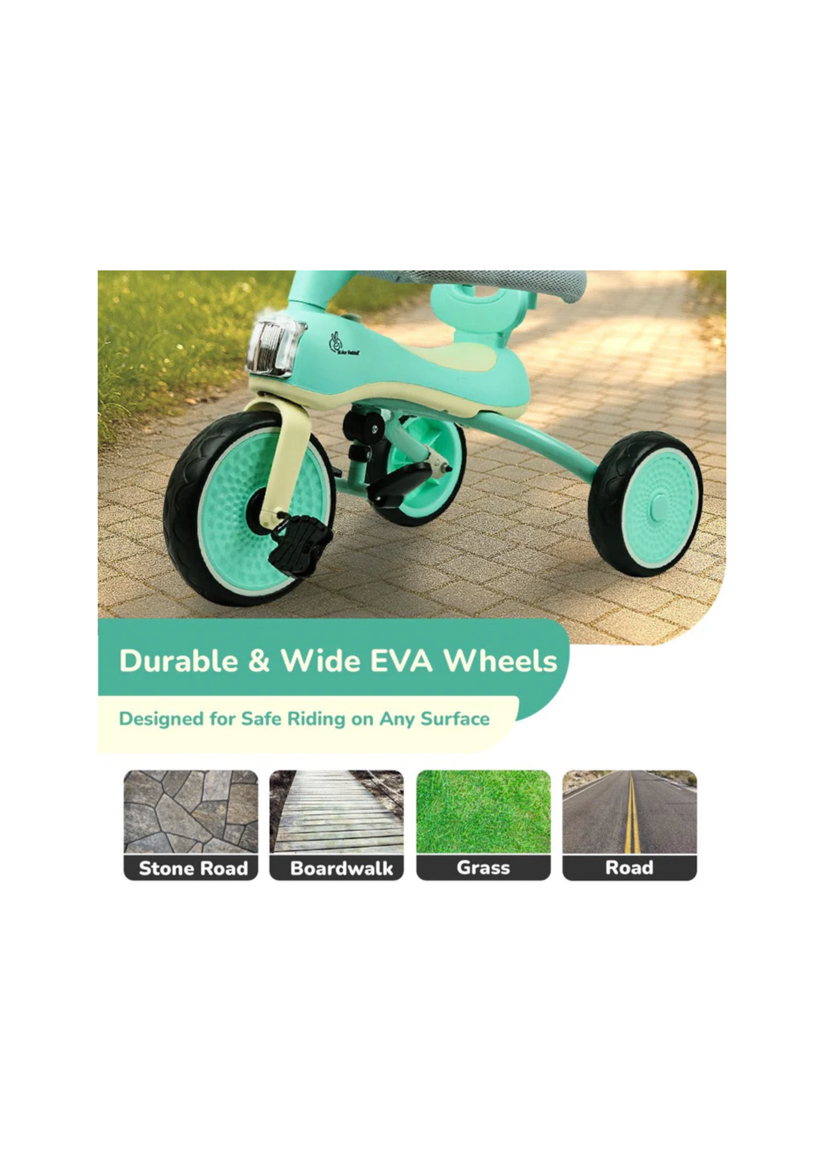 Tiny Toes Karizma - Luxury 3-in-1 Smart Tricycle with Music & Canopy Green Cream