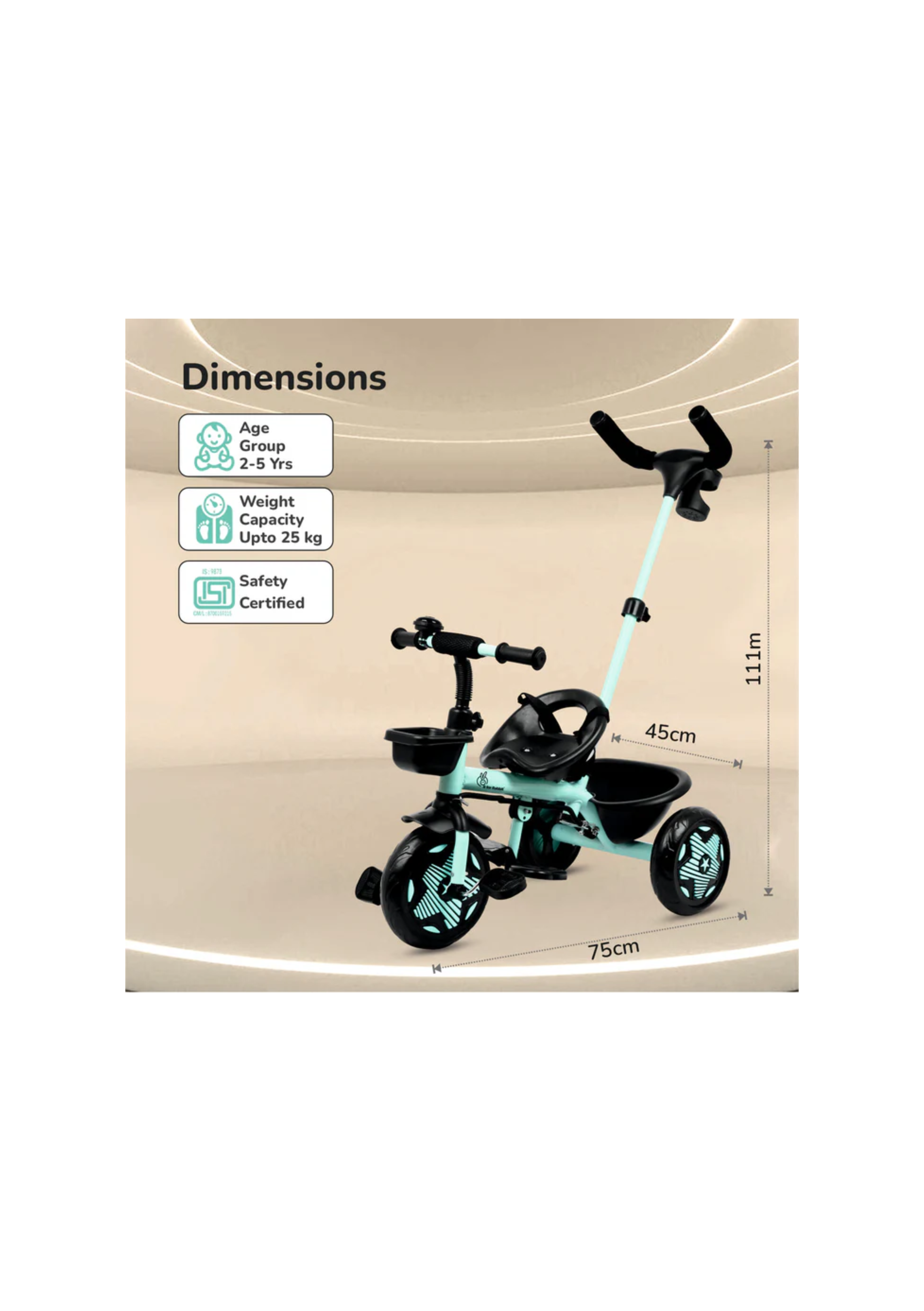 R for Rabbit Tiny Toes R20 Ace - Stylish, Safe & Comfortable Baby Tricycle for Kids Blue