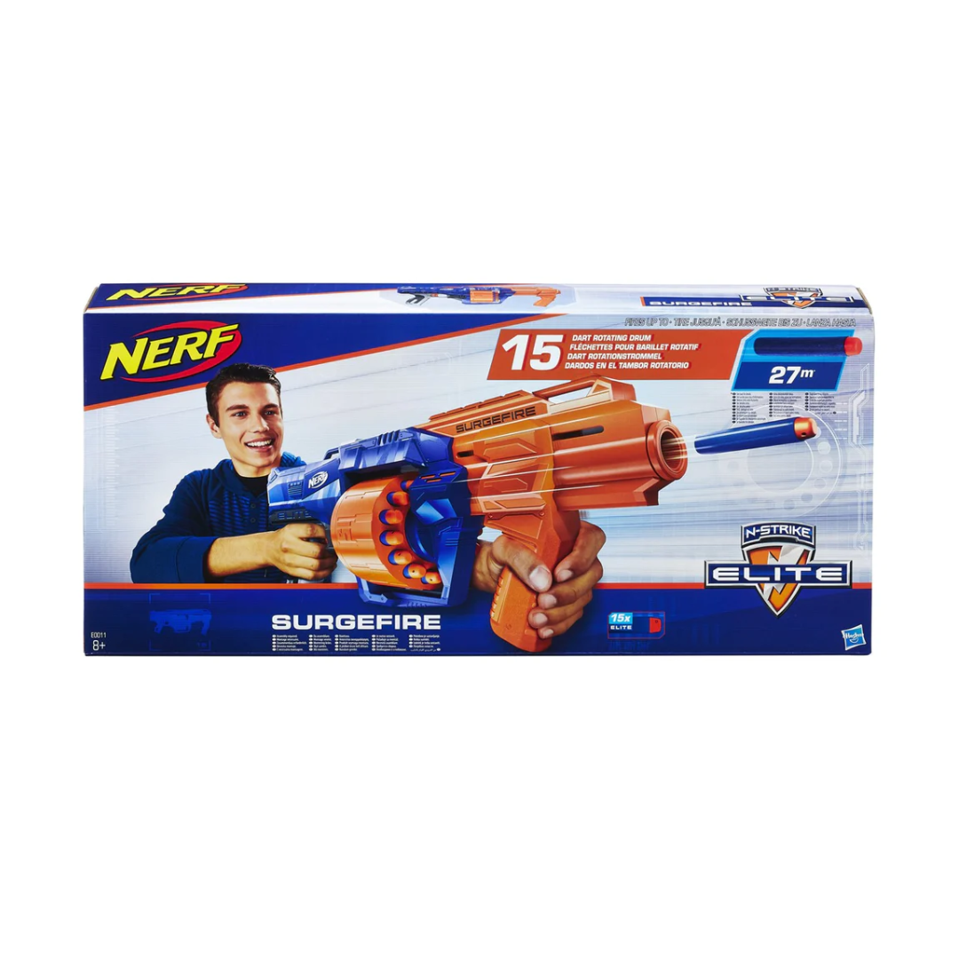 Hasbro Nerf Surge Fire Elite Blaster 15 Dart Rotating Drum Slam Fire for Kids