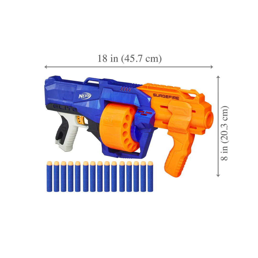 Hasbro Nerf Surge Fire Elite Blaster 15 Dart Rotating Drum Slam Fire for Kids