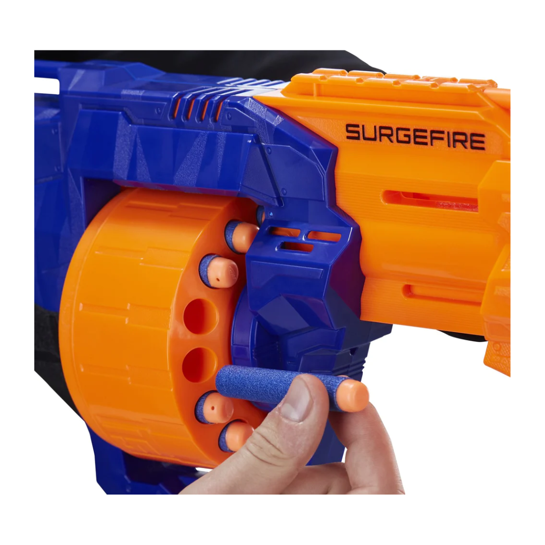 Hasbro Nerf Surge Fire Elite Blaster 15 Dart Rotating Drum Slam Fire for Kids