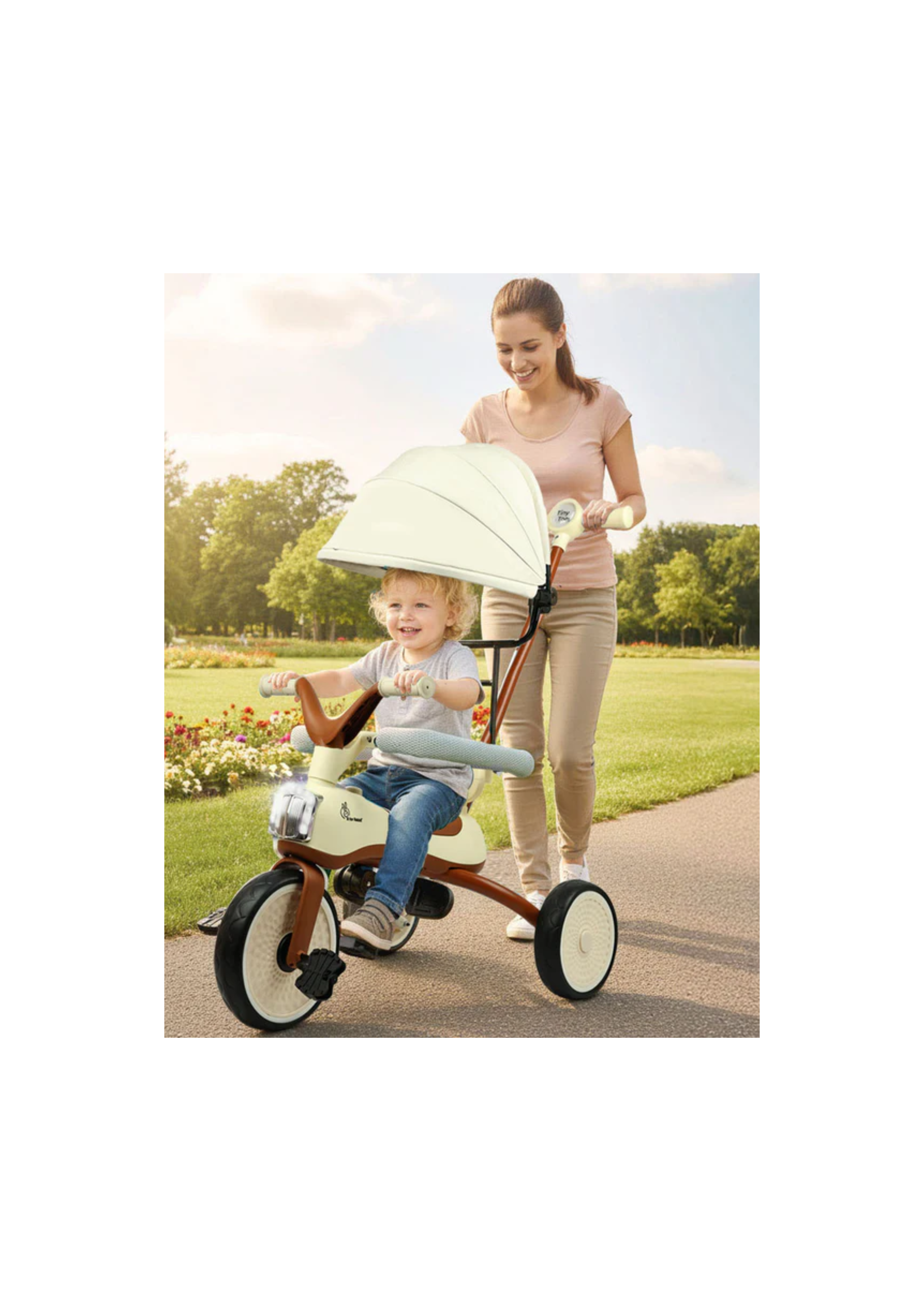 Tiny Toes Karizma - Luxury 3-in-1 Smart Tricycle for Kids 2 to 5 Years with Music & Canopy Cream Brown