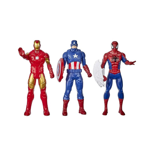Hasbro Marvel Action Figure Toy 3-Pack, 6-inch Figures, Iron Man, Spider-Man, Captain America, for Kids Ages