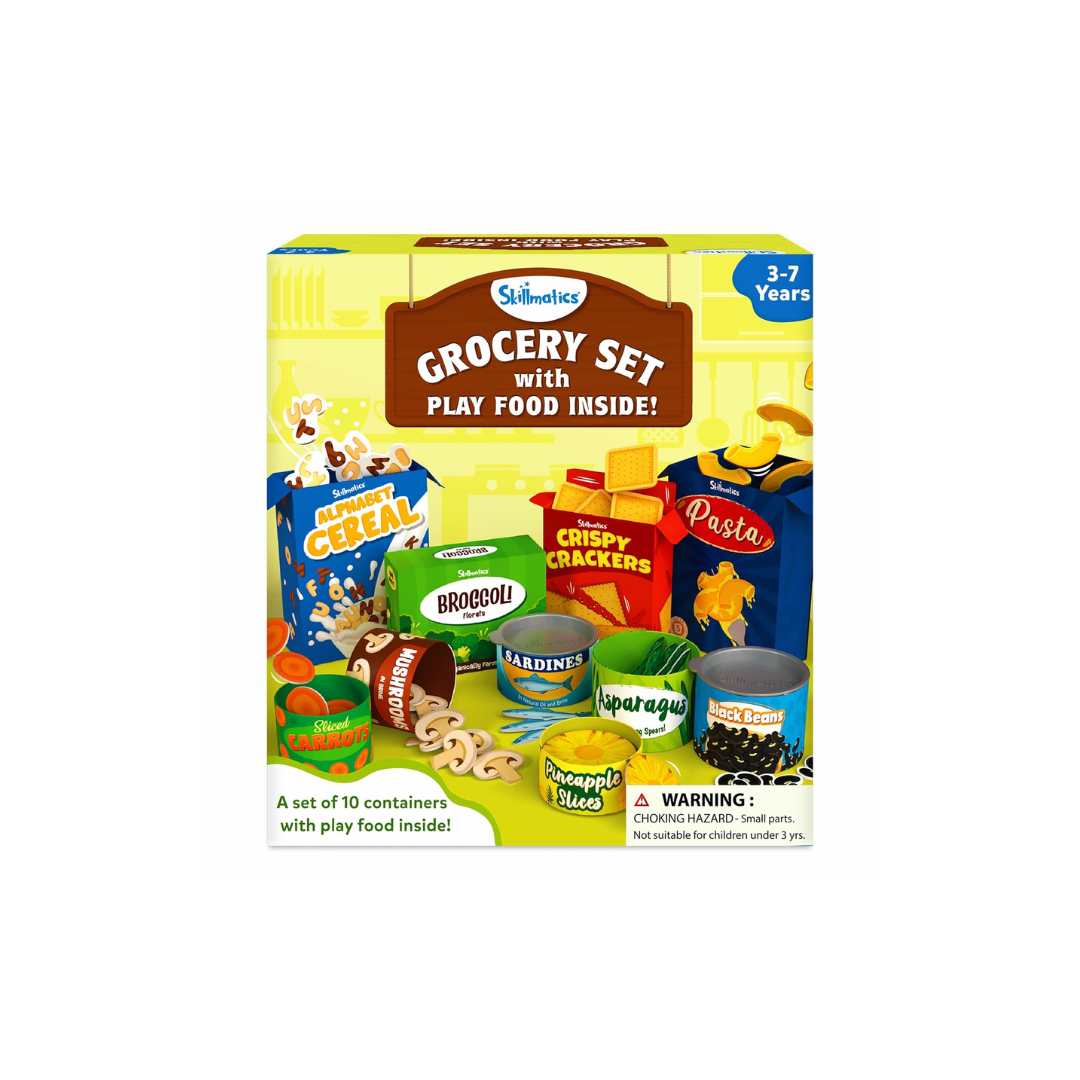 Skillmatics Grocery Set - 100+ Pieces, 10 Containers with Play Food