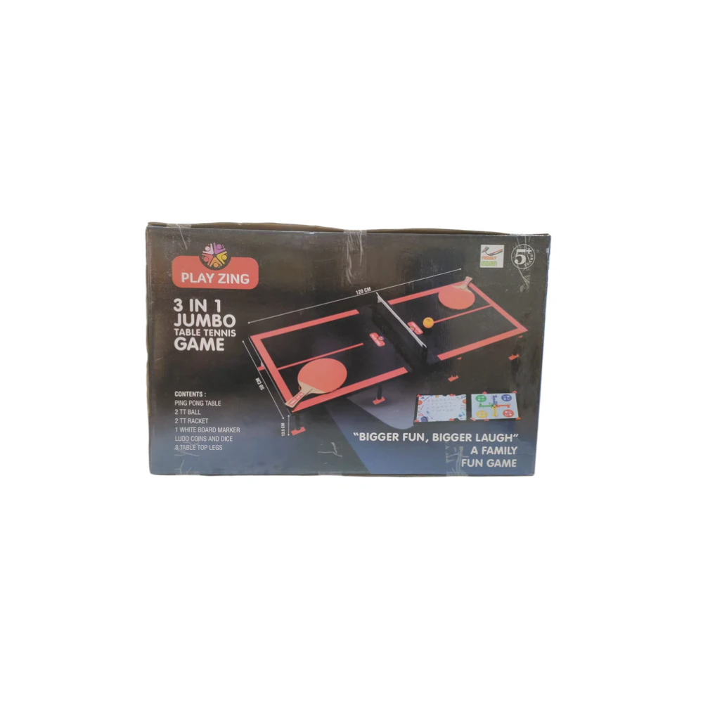 PlayZing 3 in 1 Jumbo Big Table Top Ping Pong Game - Table Tennis, Ludo & White Board