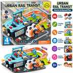 Urban Rail Transit Electric & Manual Parking Garage Track Playset with 4 Cars for Kids Ages 3+ Years