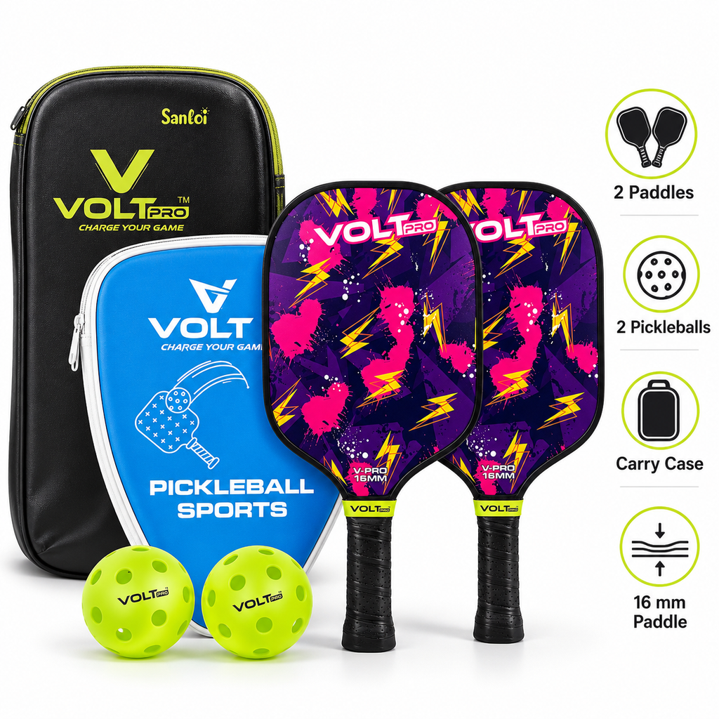 Volt Pro V-Pro 16mm Pickleball Paddle Set with 2 Balls and Carrying Bag