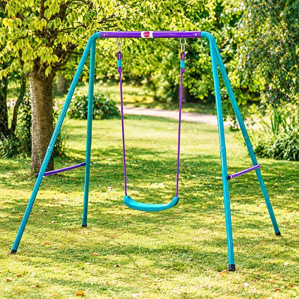 Plum Products Metal 2-in-1 Swing Set for Kids 1–10 Years – Adjustable Height, Baby Safety Seat & Steel Frame
