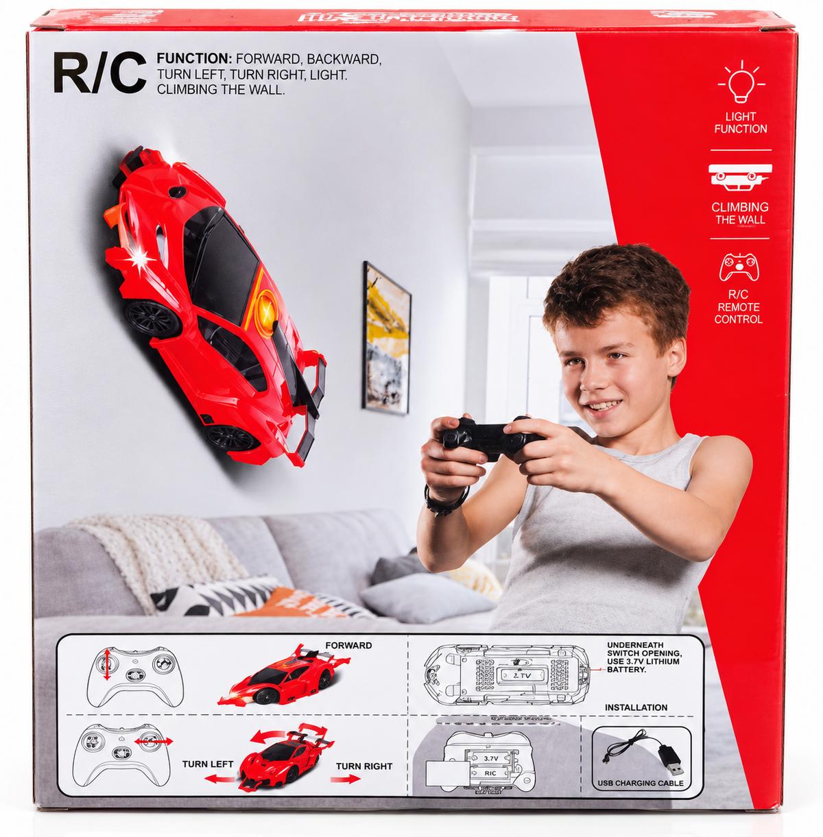 KRC RC Wall Climbing Stunt Car with Remote Control, LED Lights