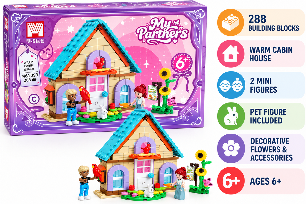 My Partners Warm Cabin Building Blocks Set 288 Pieces – Dollhouse Construction Toy for Kids Ages 6+