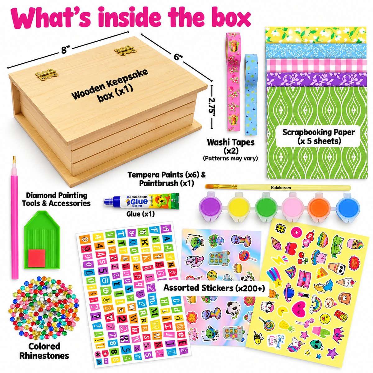 Kalakaram My Trinket Box DIY Craft Kit – Painting & Diamond Art, 7+ Years