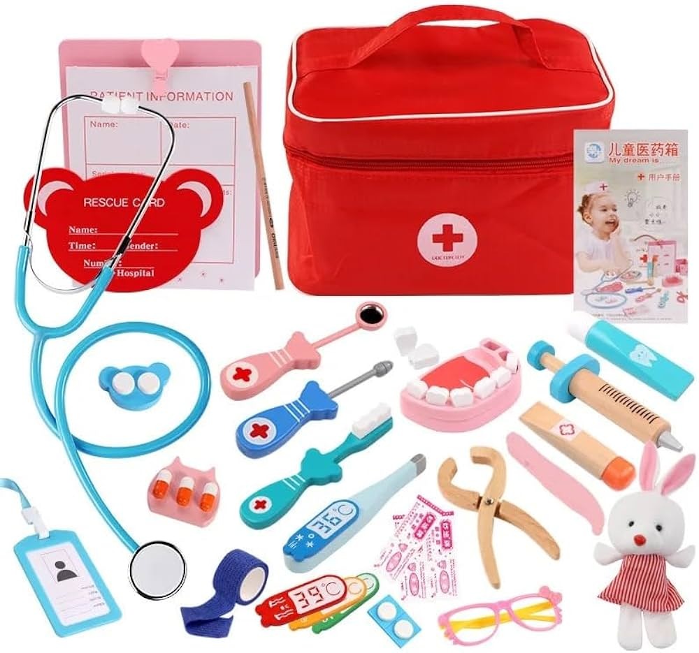 Rainbow Toys Wooden Doctor Dentist Play and Patend Set (Dentist Doctor + Bag)