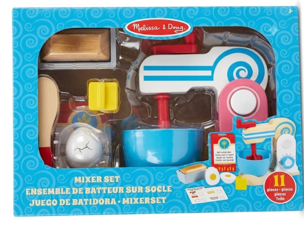 Melissa & Doug 11-Piece Wooden Hand-Crank Mixer Set - Educational Baking & Kitchen Pretend Play Toy