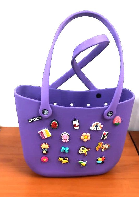 Purple Crocs Charm Tote Bag