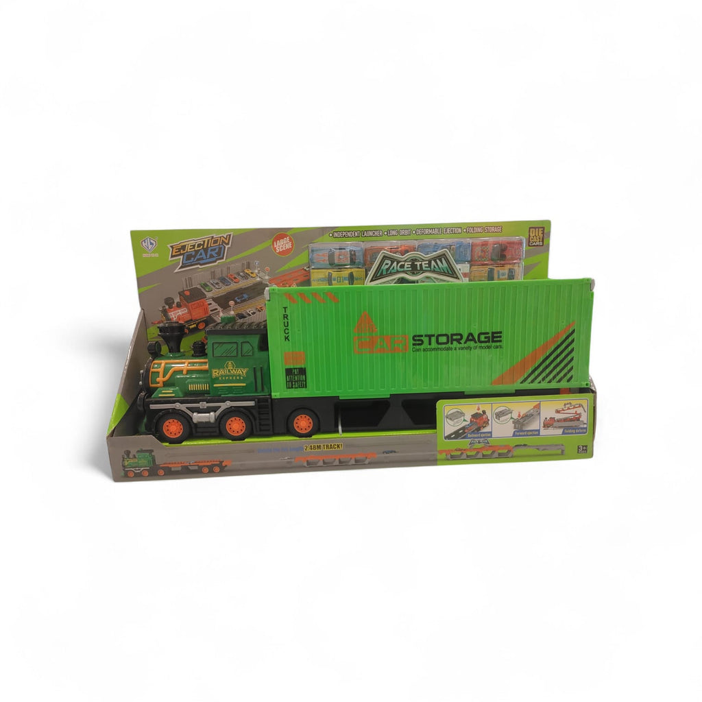 Rainbow Toys Super Large Foldable Train Car Storage Track Set with 8 Mini Diecast Cars