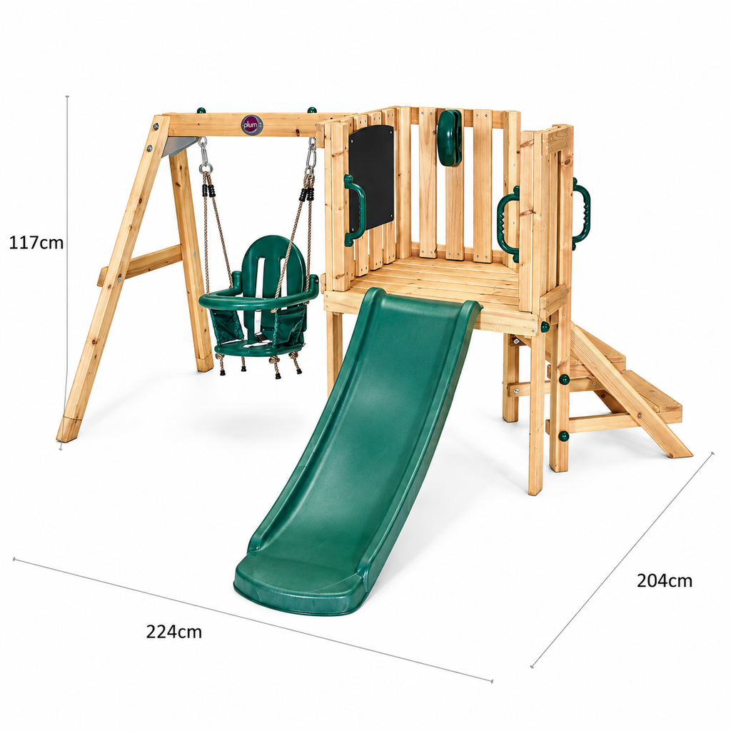 Plum Junior Wooden Activity Centre with Baby Swing & 4ft Slide | Outdoor Playset for Kids Ages 12 Months+