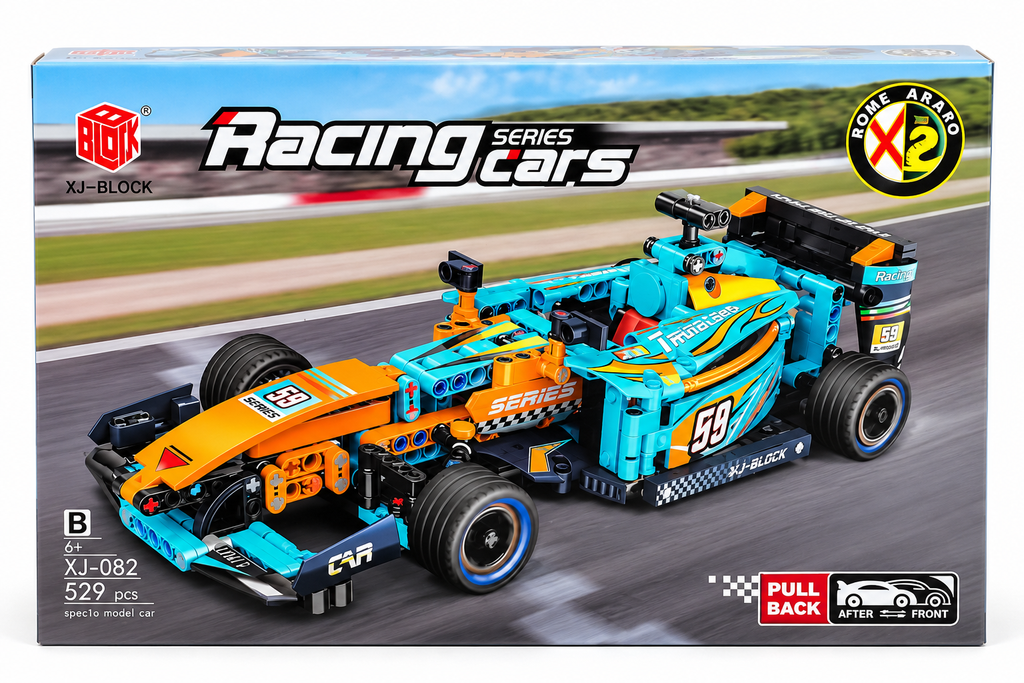 XJ-Block Racing Series Formula Racing Car Building Blocks Set 529 Pieces with Pull Back Function, 6+ Years