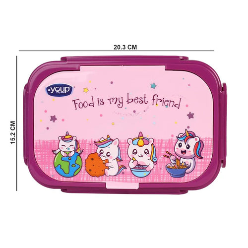 YOUP Stainless Steel Insulated Unicorn Theme Lunch Box With Fork and Spoon For Kids Assorted Color