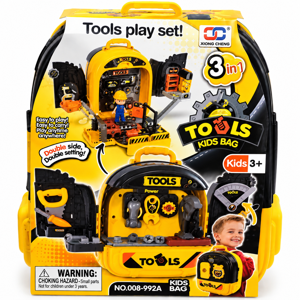 3-in-1 Kids Tool Play Set Backpack | Portable Pretend Repair & Workshop Kit for Kids 3+