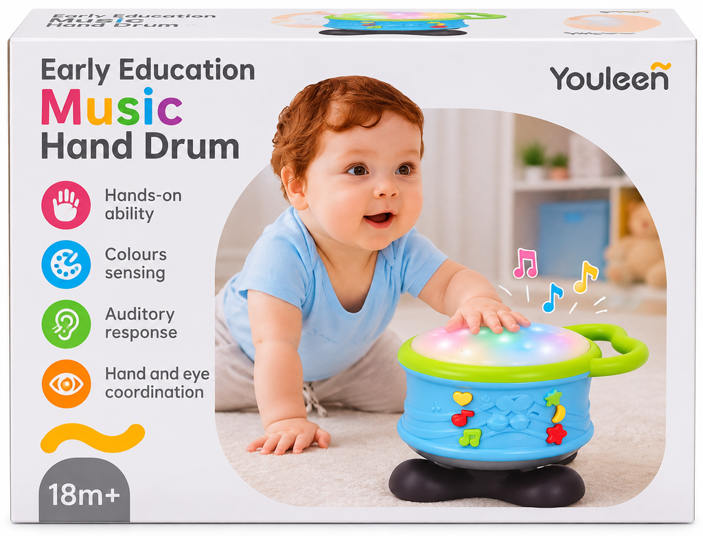 Youleen Early Education Music Hand Drum | Interactive Musical Learning Toy with Songs, Stories & Organ Sounds | 18M+