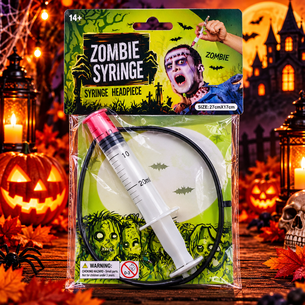 Halloween Zombie Syringe Headpiece | Scary Fake Injection Headband for Adults Ages 14+