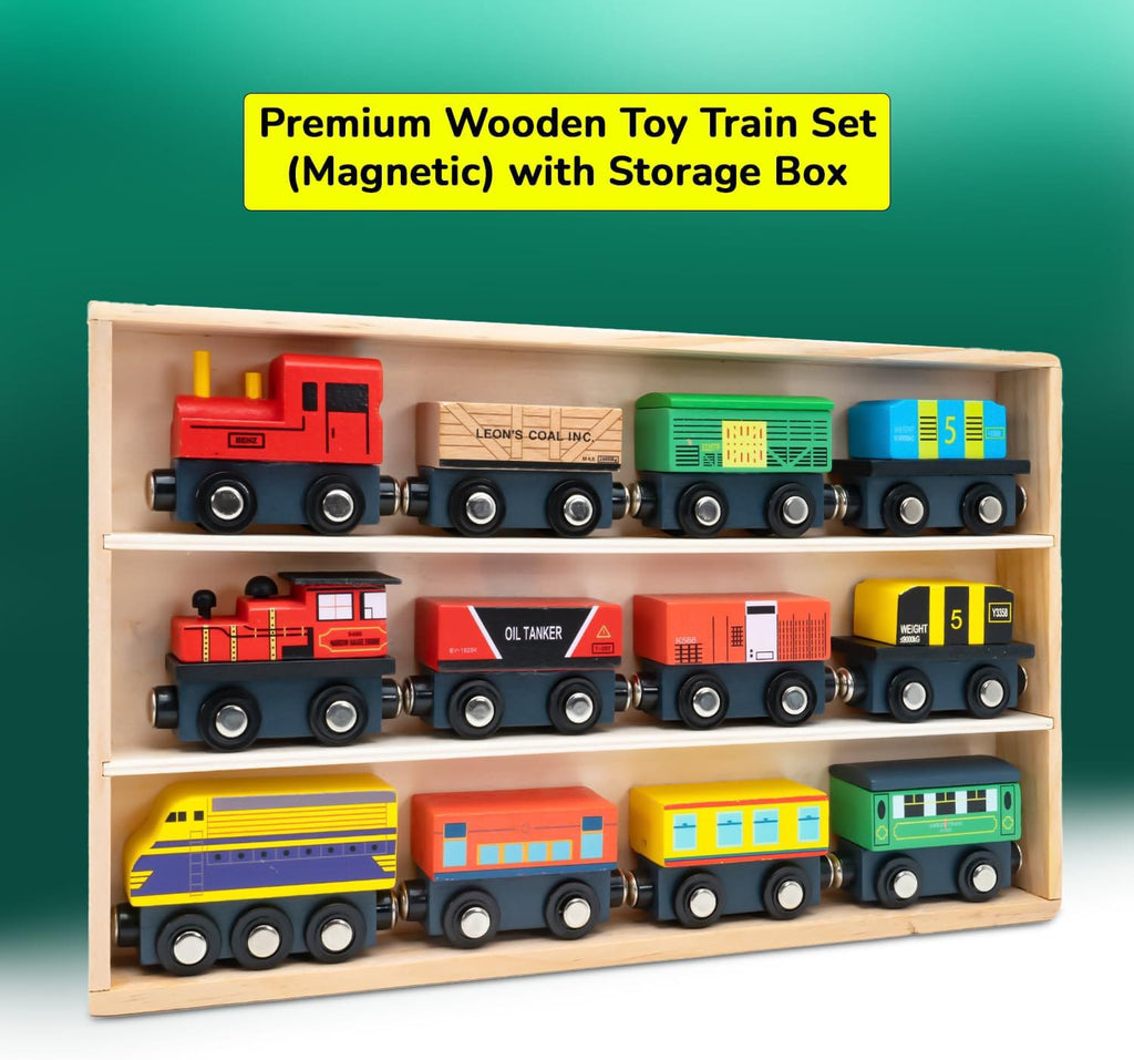 Magnetic Wooden Train & Freight Cars Set - Educational Toy for Kids (12 Pcs)
