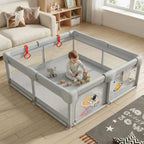 StarAndDaisy Baby Playpen 120 × 120 cm with Breathable Mesh, Grasp Rings & Anti-Slip Base – 0–5 Years, Grey