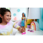 Barbie Fashionistas Doll #218 With Blue Hair, Rainbow Top & Teal Skirt, 65th Anniversary