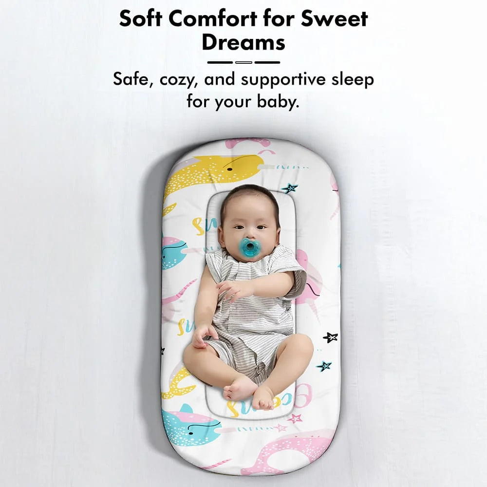 StarAndDaisy Baby Bed Set with Mosquito Net & Sleeping Bag Combo – Travel-Friendly Newborn Bed, Animal Print