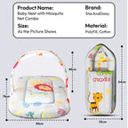 StarAndDaisy Baby Bed Set with Mosquito Net & Sleeping Bag Combo – Travel-Friendly Newborn Bed, Animal Print