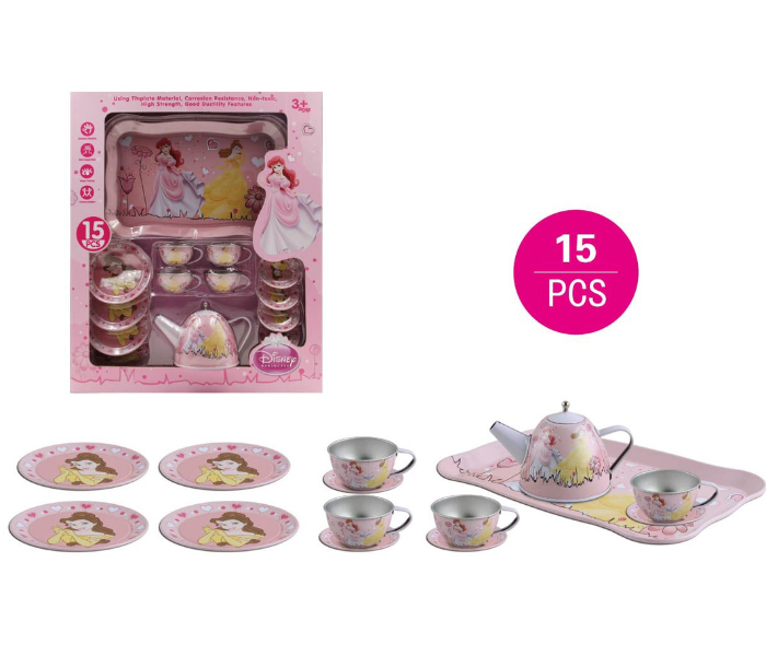 Disney Princess 15 Pcs Pretend Play Tea Set for Kids – Pink 3+ Years
