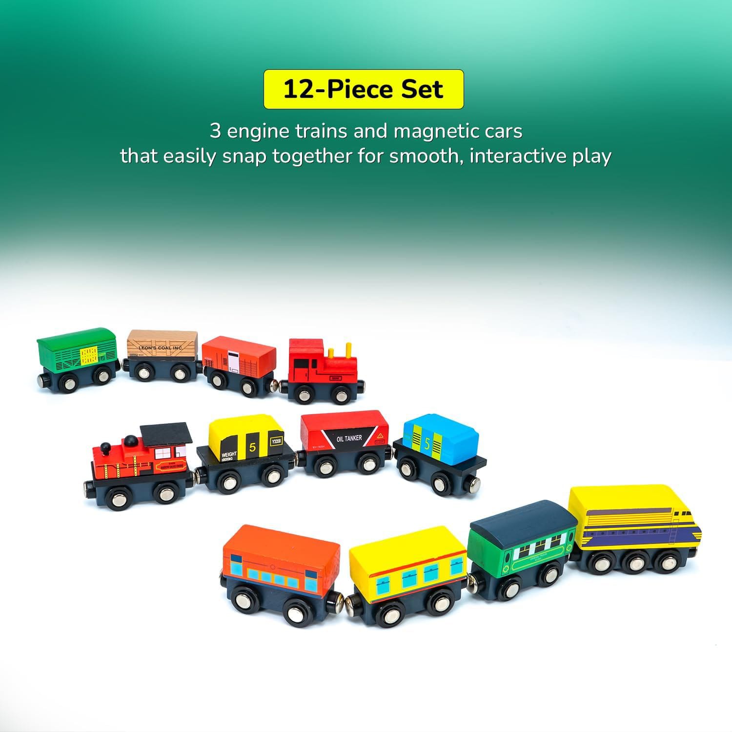 Magnetic Wooden Train & Freight Cars Set - Educational Toy for Kids (12 Pcs)