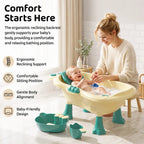 StarAndDaisy Aqua Nest Elevated Baby Bathtub with Support Seat & Bath Accessories – Green & Cream