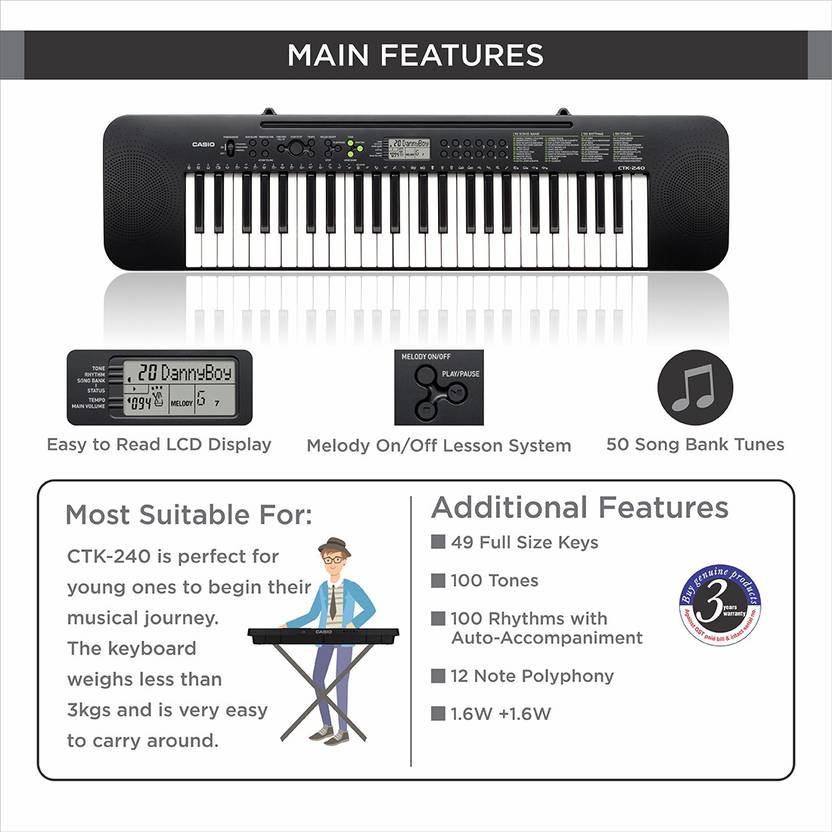 Casio CTK-240 CTK-240 Digital Portable KeyboardÂ Â (49 Keys)