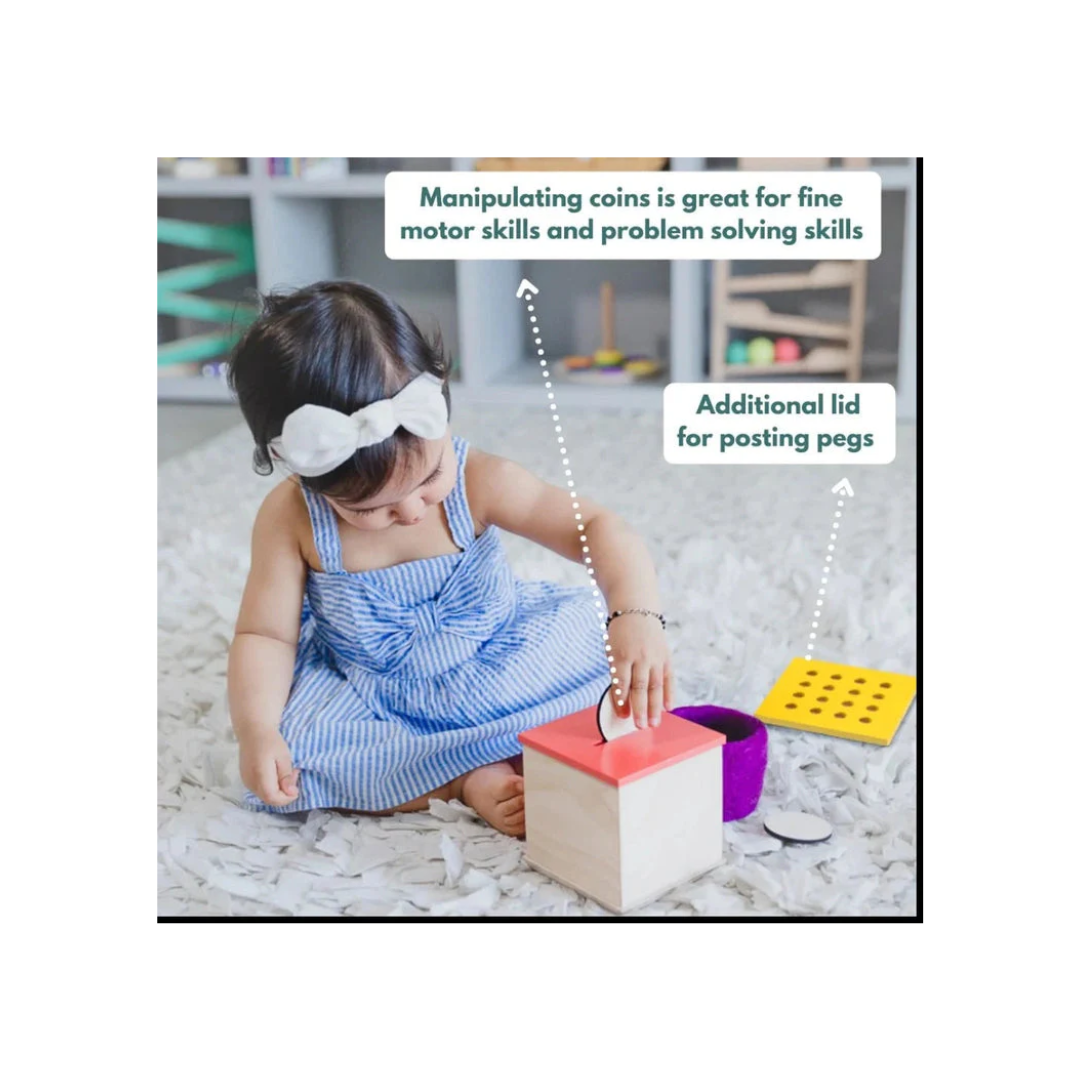 Curious Cub Coin & Peg Box Multi Color - Educational Toy for 0-12 Months View 2