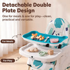 StarAndDaisy 3-in-1 Baby High Chair with Adjustable Double Tray & 3-Point Safety Belt – Blue & White