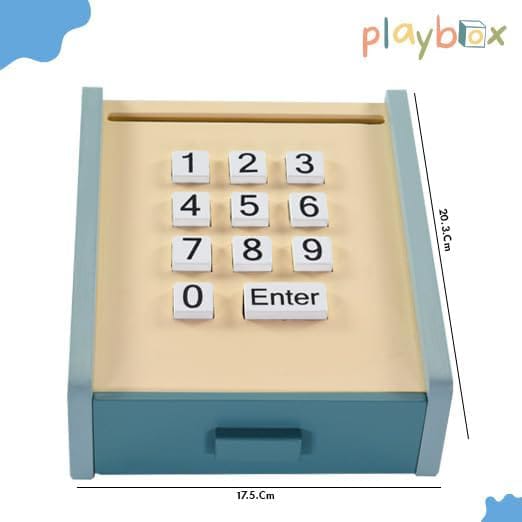 Playblox Funny Money Wooden Cash Register Playset – Interactive Cashier Toy with Wooden Coins, Pretend Currency Notes, Credit Card & Pull-Out Drawer for Toddlers