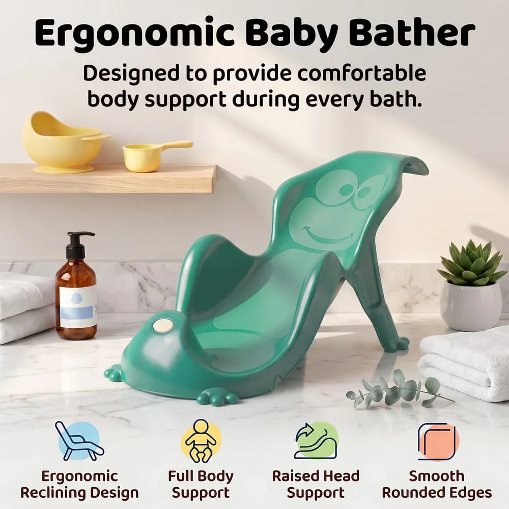 StarAndDaisy Aqua Nest Elevated Baby Bathtub with Support Seat & Bath Accessories – Green & Cream