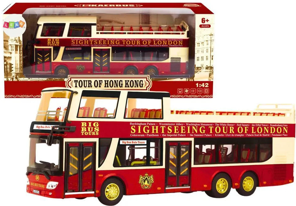 Tour of Hong Kong Big Bus Toy Sightseeing Double Decker Bus Model, 1:42 Scale, 6+ Years
