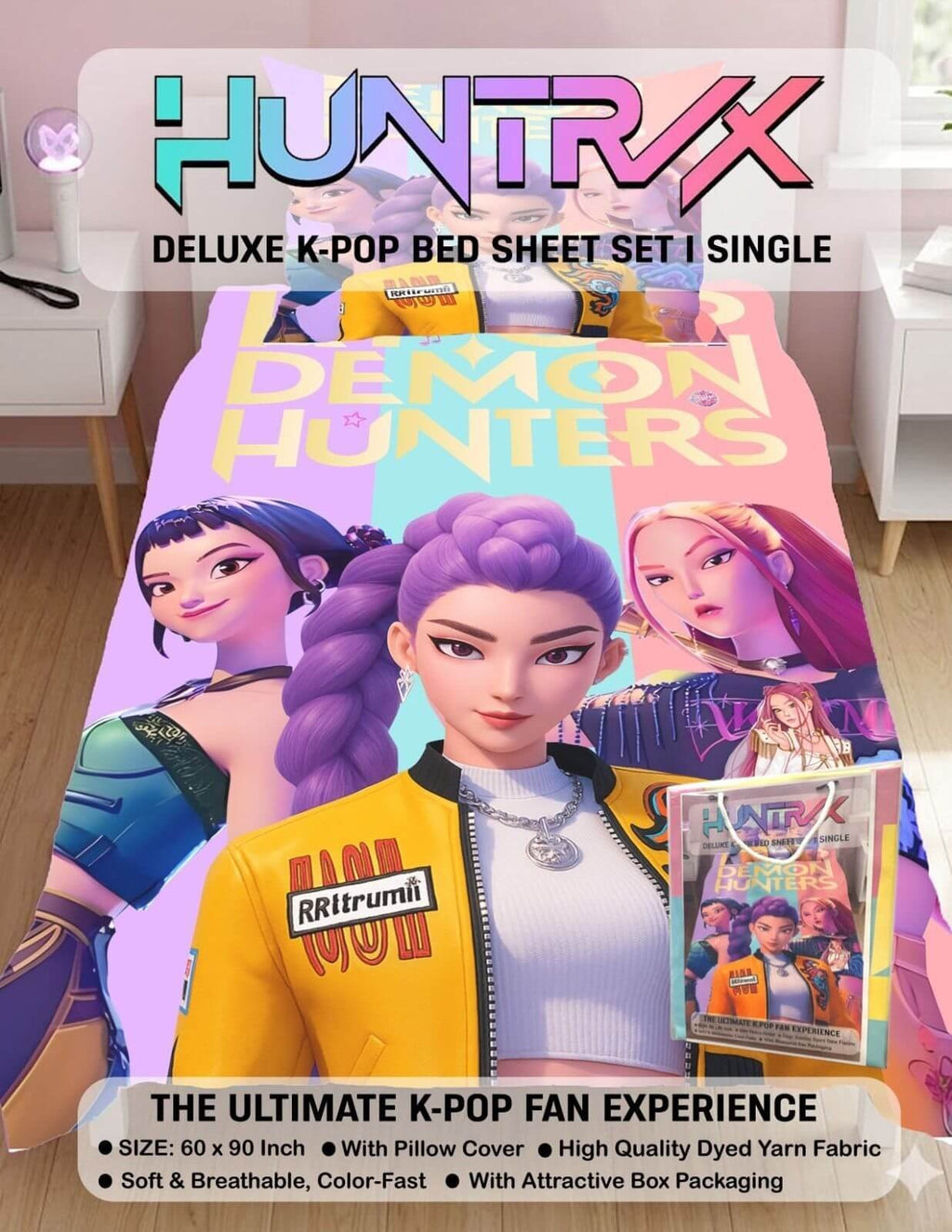Kpop Demon Hunterx Deluxe Single Bed Sheet Set (60x90 Inches)