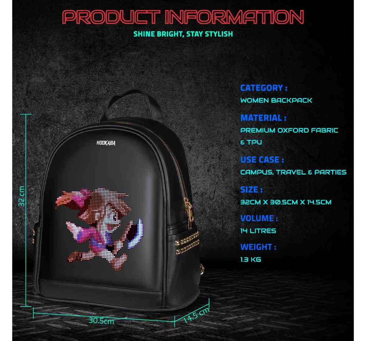 Hookaba Hookaba Dazz Roll Black LED 14 Ltr Sling Backpack