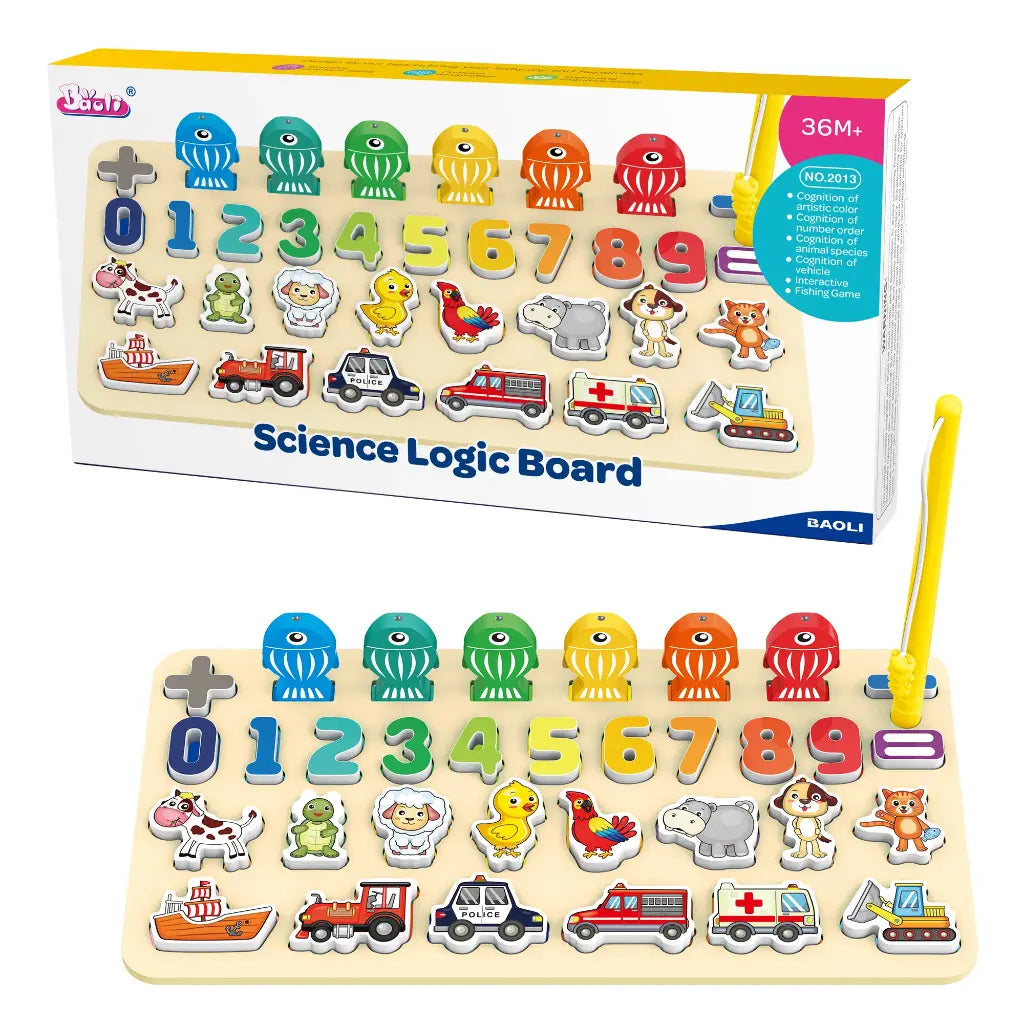 Baoli Science Logic Board Wooden Puzzle Educational Montessori Learning Board Numbers, Animals, Vehicles & Shapes