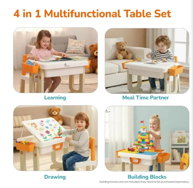 R for Rabbit Little Genius Learner 4-in-1 Multifunctional Study Table & Chair Set for Kids – Grey Multi